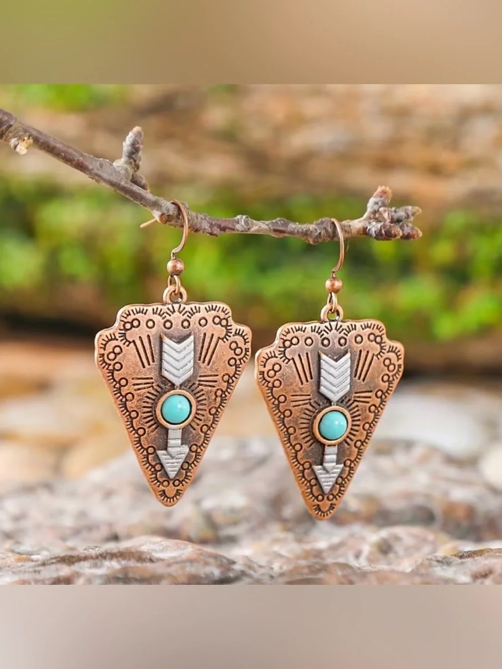 Western Earrings Boho Copper Arrow Turquoise Drop Earrings - Women Jewelry